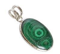 Ravishing Impressions 925 Sterling Silver Oval Malachite Pendant Necklace for Women - Natural Green Banded Gemstone Jewelry, Elegant Statement Pendant Gift for Her