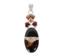 Ravishing Impressions 925 Sterling Silver Peanut Wood Jasper, Red Quartz & Yellow Quartz Pendant Necklace - Natural Earth-Tone Gemstone Jewelry for Women, Unique Statement Necklace