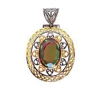 Ravishing Impressions 925 Sterling Silver Pendant with Chain Black Rhodium Yellow Gold Plated Rainbow Quartz Bezel Oval Faceted Multicolor Gemstone Jewelry