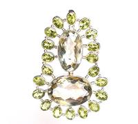 Ravishing Impressions 925 Sterling Silver Pendant with Chain Green Amethyst Peridot Bezel Oval Faceted Green 25x18mm 24x14mm 6x4mm Handmade Jewelry Gift