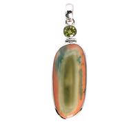 Ravishing Impressions 925 Sterling Silver Pendant with Chain Imperial Jasper Peridot Bezel Fancy Cabochon Multicolor Gemstones 43x20mm Handmade Jewelry Gift