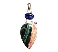 Ravishing Impressions 925 Sterling Silver Pendant with Chain Ocean Jasper Sapphire Amethyst Bezel Pear Oval Round Cabochon Multicolor Handmade Women Jewelry Gift