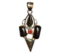 Ravishing Impressions 925 Sterling Silver Pendant with Chain Pietersite and Carnelian Cabochon Pear Triangle Fancy Round 17x10mm Handmade Necklace for Christmas & Easter