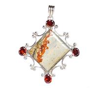 Ravishing Impressions 925 Sterling Silver Pendant with Chain Wild Horse Jasper 35x30mm Garnet 10x8mm Cabochon Necklace Handmade Jewelry for Christmas Easter Anniversary