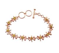 Ravishing Impressions 925 Sterling Silver Peridot Bracelet for Women - Rose Gold Plated 5mm Round Faceted Green Gemstone, Prong Set Toggle Clasp Chain Bracelet, August Birthstone Jewelry 7.25 Inch