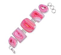 Ravishing Impressions 925 Sterling Silver Pink Druzy Bracelet 8.43 Inches White Rhodium Plated Rectangle Pear Fancy 28x40mm Cabochon Bezel Set Multi Color Statement Jewelry for Women