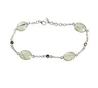 Ravishing Impressions 925 Sterling Silver Prehnite Smoky Quartz Bracelet White Rhodium Plated Bezel Set Oval Round Cabochon Green Brown Gemstone Jewelry for Women 8.2 Inch