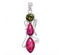 Ravishing Impressions 925 Sterling Silver Red Moonstone Peridot Quartz Pendant Bezel Set Marquise Pear Natural Red Gemstone Handmade Artisan Statement Women's Jewelry