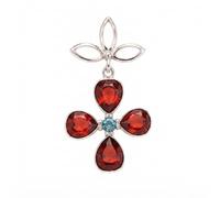 Ravishing Impressions 925 Sterling Silver Red Quartz Blue Quartz Pendant White Rhodium Plated Heart Round Bezel Set Natural Gemstone Handmade Artisan Women's Fashion Jewelry