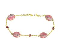 Ravishing Impressions 925 Sterling Silver Rhodochrosite Garnet Bracelet 9.05 Inches Yellow Gold Plated Pink Red Gemstone Bezel Set Oval Cabochon Tennis Jewelry for Women