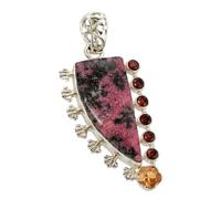Ravishing Impressions 925 Sterling Silver Rhodonite, Garnet & Champagne Quartz Pendant Necklace for Women - Natural Multi Gemstone Jewelry with Pink, Red and Golden Tones, Elegant Gift for Her