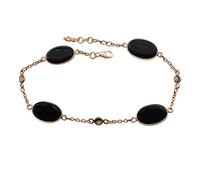Ravishing Impressions 925 Sterling Silver Rose Gold Plated Black Onyx Smoky Quartz Bracelet 10 Inches, Oval 14x10mm Cabochon Gemstone, Bezel Set Brown Statement Jewelry Gift