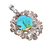 Ravishing Impressions 925 Sterling Silver Rose Gold Plated Pendant with Chain | Arizona Turquoise & Blue Topaz | 25mm Gemstone | Handmade Jewelry for Festivals & Gifts