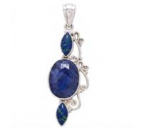 Ravishing Impressions 925 Sterling Silver Sapphire Azurite Pendant Bezel Set Oval Marquise Natural Blue Gemstone Handmade Artisan Contemporary Statement Women's Jewelry
