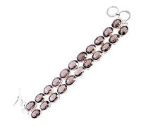 Ravishing Impressions 925 Sterling Silver Smoky Quartz Bracelet 9.25 Inches White Rhodium Plated Oval 10x14mm Faceted Bezel Set Toggle Clasp Brown Gemstone Jewelry for Women