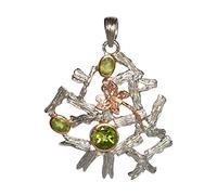 Ravishing Impressions 925 Sterling Silver White Rhodium Plated Pendant with Chain Natural Peridot Green Gemstone Round Oval Faceted 10mm 6x4mm Bezel Handmade Gift Jewelry