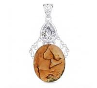 Ravishing Impressions 925 Sterling Silver Wild Horse Jasper Crystal Quartz Pendant Bezel Set Oval Pear Natural Multicolor Gemstone Handmade Artisan Statement Women's Jewelry