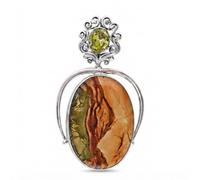 Ravishing Impressions 925 Sterling Silver Wild Horse Jasper Peridot Pendant Bezel Set Oval Natural Multicolor Gemstone Handmade Artisan Statement Women's Jewelry