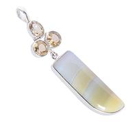 Ravishing Impressions Agate & Citrine Multi-Stone Pendant Necklace in 925 Sterling Silver - Fancy & Round Cut Yellow Gemstones
