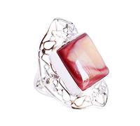 Ravishing Impressions Agate Statement Ring White Rhodium Bezel Set Rectangle Faceted 16x14mm Multicolor Gemstone Ring Bold Designer Jewelry Unique Gift for Women-P 1/2