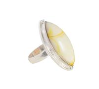 Ravishing Impressions Amber Marquise Statement Ring White Rhodium Bezel Set Yellow Cabochon Gemstone Ring 30x15mm Bold Designer Ring Unique Handmade Jewelry Gift for Women-O 1/2