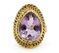 Ravishing Impressions Amethyst Statement Ring Black Rhodium Gold Plated Pear Purple Faceted Bezel Set 925 Silver Ring for Women Bold Gemstone Jewelry R1/2,60(19.10)