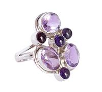 Ravishing Impressions Amethyst Statement Ring White Rhodium Bezel Set Oval Round Faceted Cabochon 10x8mm 5mm Purple Gemstone Ring Bold Designer Jewelry Gift for Women-O 1/2