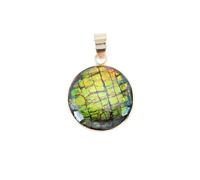 Ravishing Impressions Ammolite Pendant Necklace - Round Green Fire Ammolite in 925 Sterling Silver - Rose Gold Plated 40mm Handmade Statement Jewelry - Bold Natural Gemstone Gift for Women