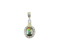 Ravishing Impressions Ammolite Peridot Pendant Necklace - Dual Plated Rhodium & Yellow Gold 925 Silver - Oval Gemstones with Green Fire - 35mm Elegant Handmade Jewelry for Women