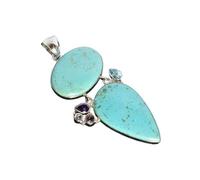 Ravishing Impressions Arizona Turquoise, Blue Topaz, Amethyst & Clear Quartz Multi-Gemstone Pendant Necklace in 925 Sterling Silver - Oval & Pear Cut Blue Gemstones