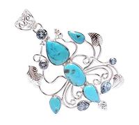 Ravishing Impressions Arizona Turquoise & Blue Topaz Multi-Stone Pendant Necklace in 925 Sterling Silver - Blue Gemstone Jewelry