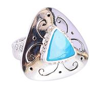 Ravishing Impressions Arizona Turquoise Statement Ring White Rhodium Bezel Set Triangle Cabochon 12mm Blue Gemstone Ring Bold Designer Jewelry Unique Gift for Women-M 1/2