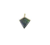 Ravishing Impressions Blue Green Fire Ammolite Pendant Necklace - 30x26mm Fancy Gemstone with White Topaz - Yellow Gold Plated 925 Sterling Silver - Handmade Canadian Statement Jewelry Gift for Her