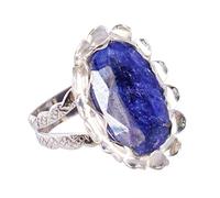 Ravishing Impressions Blue Sapphire Statement Ring White Rhodium Bezel Set Oval Faceted 25x15mm Gemstone Ring Bold Designer Jewelry Unique Gift for Women-U 1/2