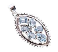 Ravishing Impressions Blue Topaz Square & Pear Cut Pendant Necklace (8x8mm, 11x8mm) in 925 Sterling Silver - Vibrant Blue Gemstone Jewelry
