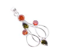 Ravishing Impressions Carnelian & Green Quartz Multi-Stone Pendant Necklace in 925 Sterling Silver - Red & Green Gemstone Jewelry
