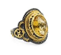 Ravishing Impressions Citrine Oval Statement Ring Yellow Faceted Gemstone Black Rhodium Gold Plated Bezel Set Bold Silver Jewelry for Women O1/2,56(17.80)