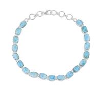 Ravishing Impressions Elegant Silver Larimar Tennis Bracelet Adjustable for Women White Rhodium Plated Oval Cabochon 6x4mm Blue Stones Lobster Clasp Jewelry Gift 7 Inches