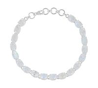 Ravishing Impressions Elegant Silver Rainbow Moonstone Tennis Bracelet Adjustable White Rhodium Plated Oval Faceted 6x4mm Multi Color Stones Lobster Clasp Jewelry Gift 7.5 Inches