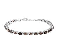 Ravishing Impressions Elegant Silver Smoky Quartz Tennis Bracelet for Women White Rhodium Plated Oval Faceted 6x4mm Stones Adjustable Lobster Clasp Luxury Jewelry Gift 6.5 Inches