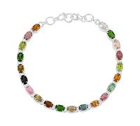 Ravishing Impressions Elegant Silver Tourmaline Tennis Bracelet Adjustable White Rhodium Plated Oval Faceted 6x4mm Multi Color Stones Lobster Clasp Jewelry Gift 7.5 Inches