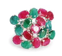Ravishing Impressions Emerald and Ruby Statement Ring in White Rhodium Prong Set Oval and Round Faceted Gemstone Red Green Cocktail Ring for Women T1/2,62(19.70)