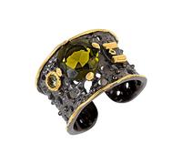 Ravishing Impressions Faceted Moldavite Round Ring Prong Set Green Gemstone 10mm 3mm 9.6g Handmade Statement Jewelry for Women and Men Q1/2, 58(18.5)