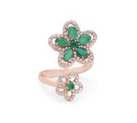 Ravishing Impressions Flower Emerald Ring Adjustable 925 Silver Statement Jewelry For Mother, Valentine's Day Wedding Ring SZ- J 1/2, 49 (15.6)