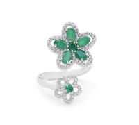 Ravishing Impressions Flower Emerald Ring Adjustable 925 Silver Statement Jewelry For Mother, Valentine's Day Wedding Ring SZ- X 1/2, 68 (21.60)