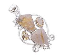 Ravishing Impressions Golden Rutile & Citrine Multi-Stone Pendant Necklace in 925 Sterling Silver - Elegant Golden & Yellow Jewelry