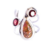 Ravishing Impressions Gorgeous Mexican Fire Opal & Garnet Gemstone 925 Solid Sterling Silver Ring,Designer Jewelry,Gift for Her