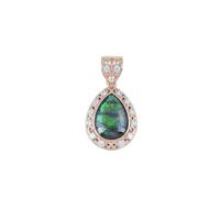 Ravishing Impressions Green Fire Ammolite Pendant Necklace - 15x10mm Pear Gemstone with White Topaz - Rose Gold Plated 925 Sterling Silver - Elegant Handmade Canadian Jewelry - Unique Gift for Women