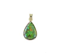 Ravishing Impressions Green Fire Ammolite Pendant Necklace - 25x17mm Pear Gemstone in Yellow Gold Plated 925 Silver - Rare Canadian Jewelry - Handmade Statement Piece for Women