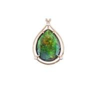 Ravishing Impressions Green Fire Ammolite Pendant Necklace - 26x20mm Pear Cut Gemstone with White Topaz Accents - Rose Gold Plated 925 Sterling Silver - Handmade Canadian Statement Jewelry
